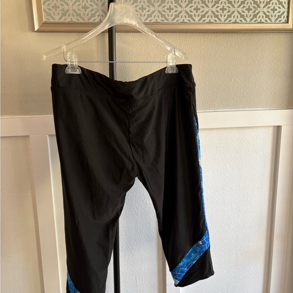 Plus Size 2X Blue Geometric Swim Tank & Capri Set Lined Swim Leggings - Picture 7 of 9